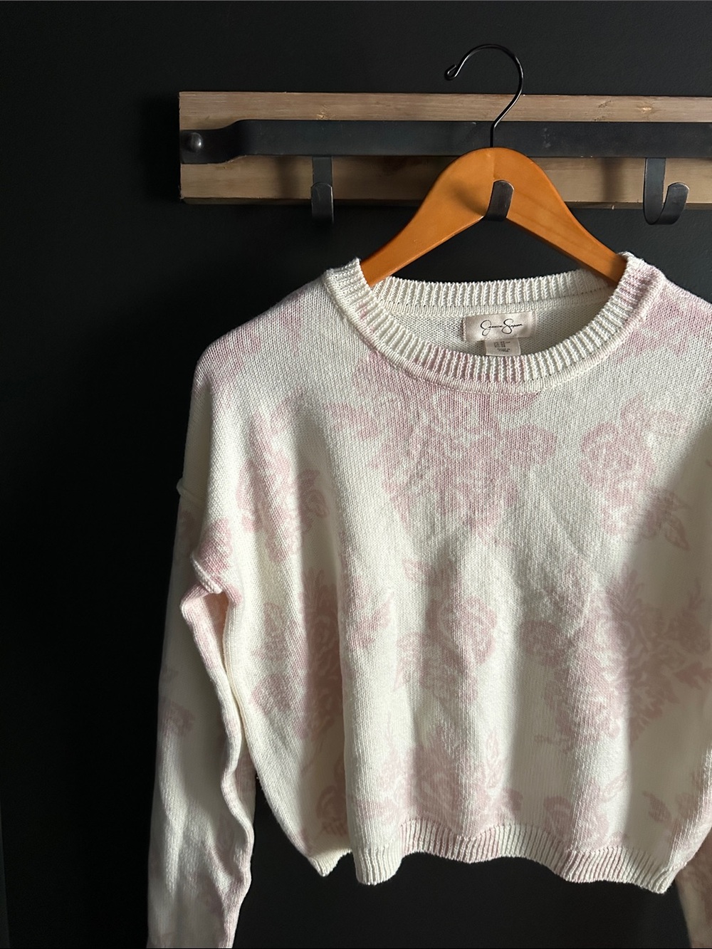Jessica Simpson Cream Sweater with Pale Pink Floral Knit